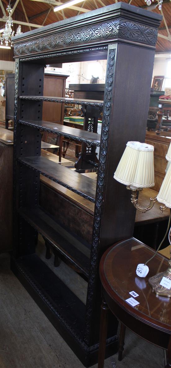 Carved oak & pine open bookcase